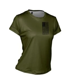 W. ENDURANCE AIR TEE - NEVER QUIT -Voler 2025 0028 ARMWomens Distressed Flag Endurance Air Tee Front